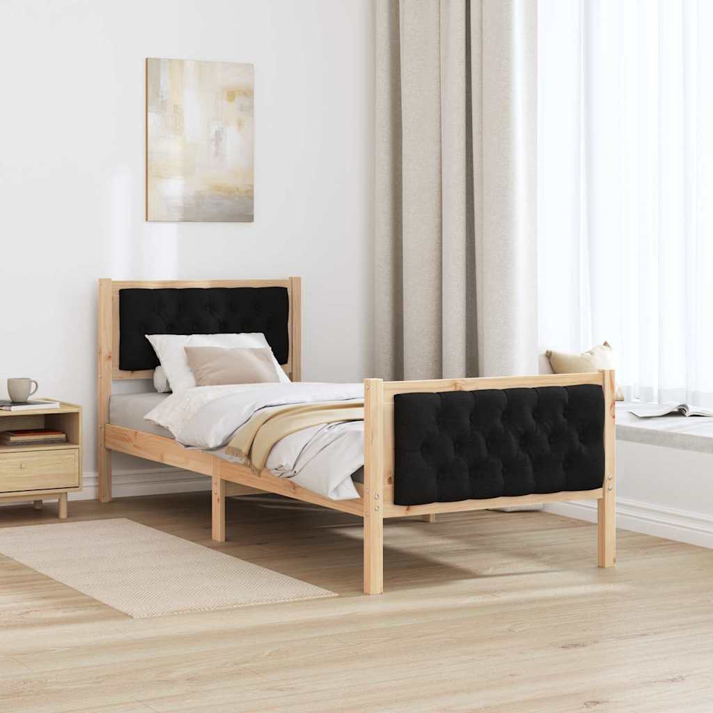 Bed Frame with Headboard Black 75 x 190 cm Solid Pine Wood